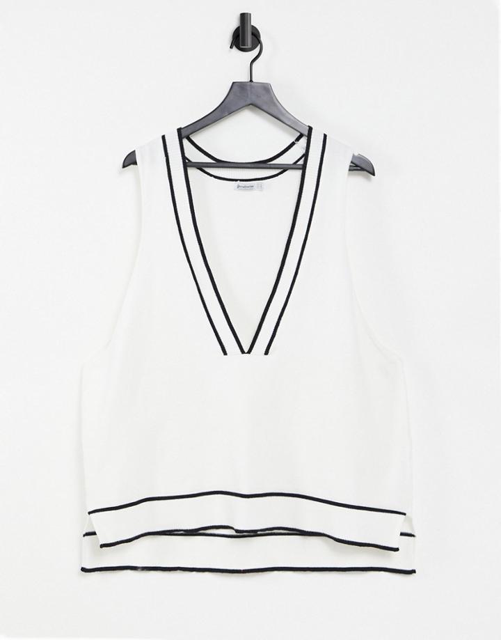 Stradivarius Knitted Tank With Contrast Stripe In White