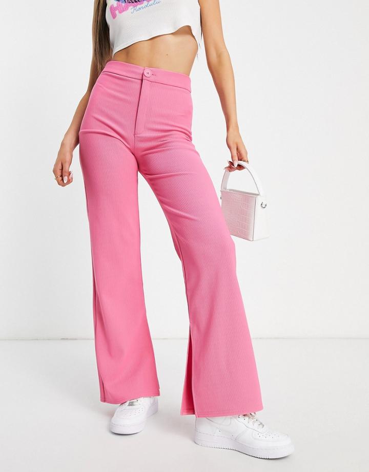 Stradivarius Tailored Pants With Split Hem In Pink