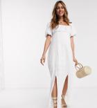 Asos Design Maternity Square Neck Broderie Prairie Maxi Dress In White
