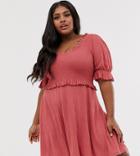 Asos Design Curve Scoop Neck Shirred Skater Sundress-pink