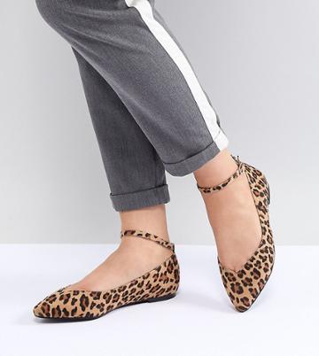 Faith Wide Fit Ally Leopard Print Pointed Flat Shoes - Multi