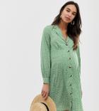 New Look Maternity Spot Button Through Dress In Green - Green