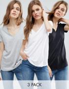 Asos The Ultimate V- Neck Slouchy T-shirt 3 Pack - Multi