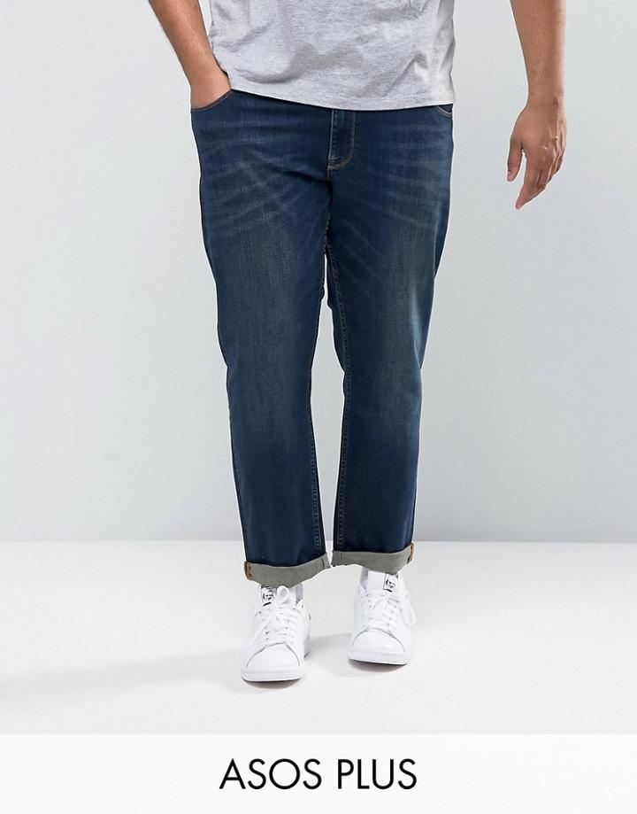 Asos Plus Stretch Slim Jeans In Dark Wash - Blue