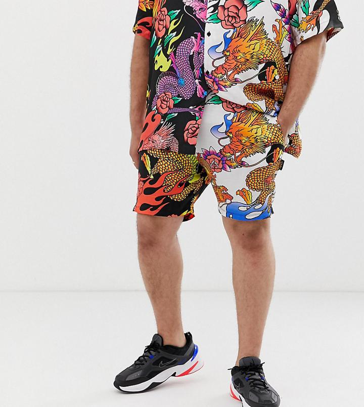 Jaded London Festival Two-piece Half And Half Shorts In Dragon Print-black