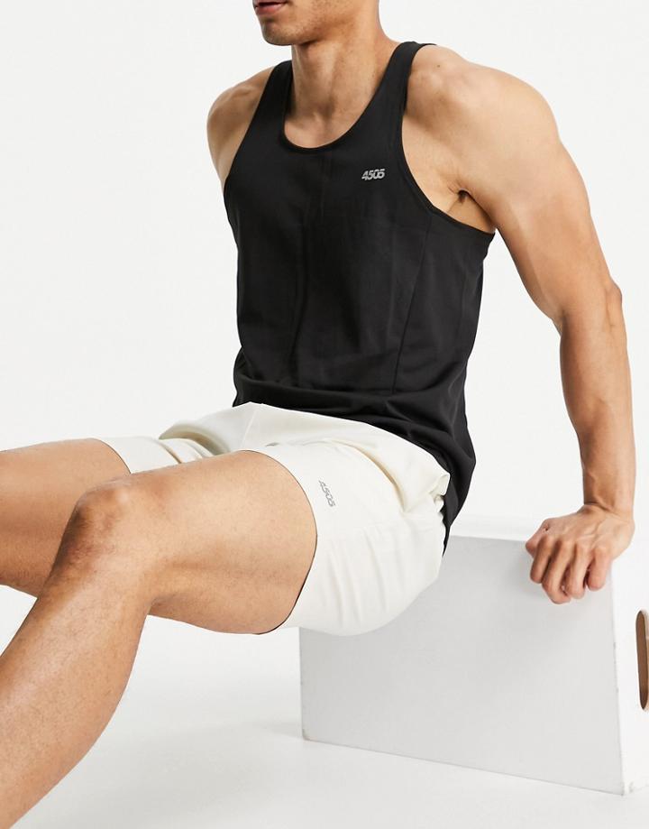 Asos 4505 Icon Training Shorts In Mid Length With Quick Dry In Stone-neutral