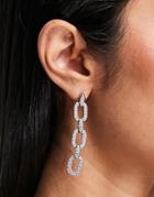 Asos Design Drop Earrings In Crystal Chain In Silver Tone