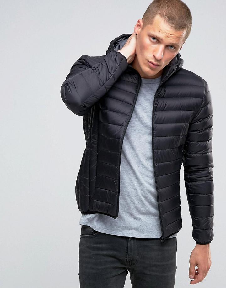Schott Lightweight Down Jacket Hooded - Black
