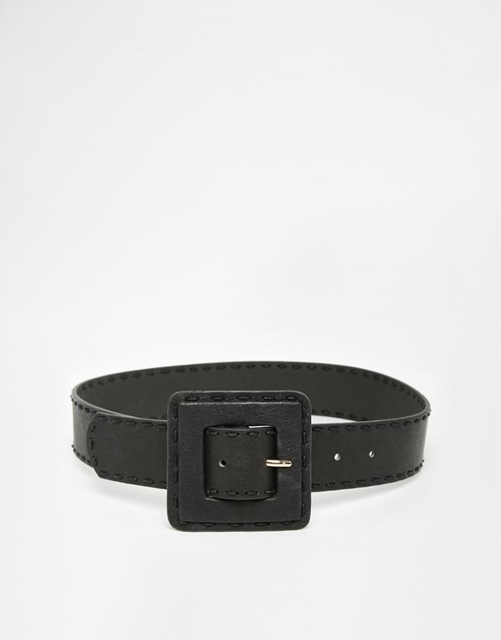 Warehouse Stitch Edge Leather Waist Belt - Black