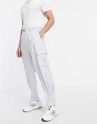 Asos Design High Waist Slim Cargo Smart Pants In Gray Crepe-grey