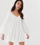Asos Design Textured Mini V Neck Swing Dress - White