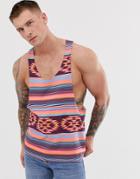 Asos Design Tank With Racer Back In Stripe And Geo-tribal Print - Multi