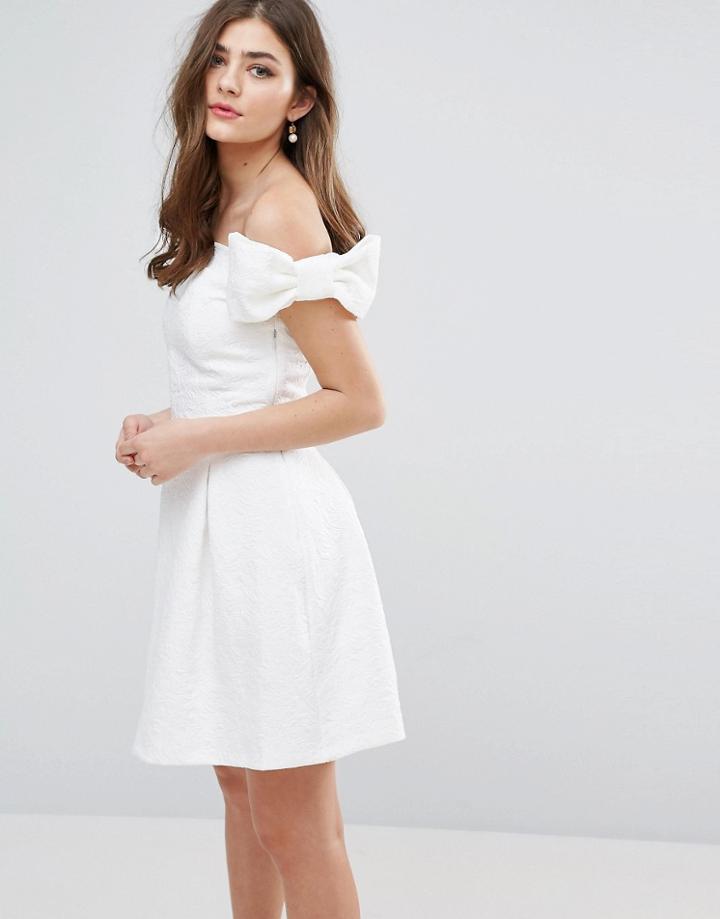 Miss Selfridge Bow Bardot Skater Dress - White