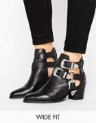 Asos Radiate Wide Fit Leather Western Buckle Boots - Black