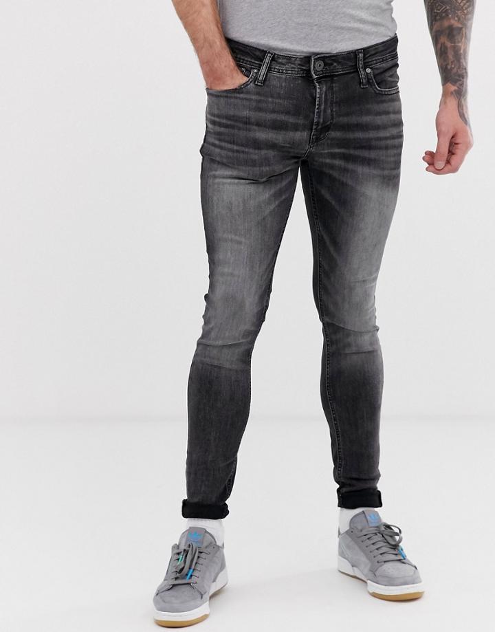 Jack & Jones Spray On Skinny Jeans In Washed Black - Black