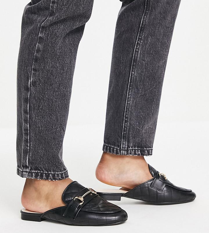 Raid Wide Fit Dency Quilted Mule Shoes In Black