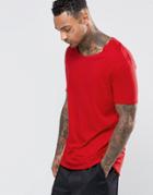 Asos Longline T-shirt With Stretch Neck And Drop Hem In Red - Chinese Red
