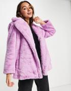 French Connection Buona Faux Fur Coat In Lilac-purple
