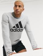 Adidas Training Logo Crewneck Sweatshirt In Gray Marl-grey