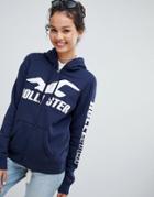 Hollister Pullover Hoodie With Logo - Navy