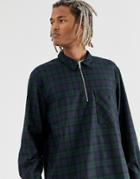 Mennace Oversized Shirt With Half Zip In Check-green