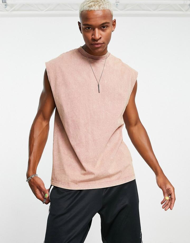 Asos Design Heavyweight Oversized Tank Top In Pink Acid Wash - Pink - Pink