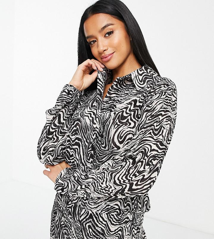 Stradivarius Petite Pleated Shirt In Retro Print - Part Of A Set-multi