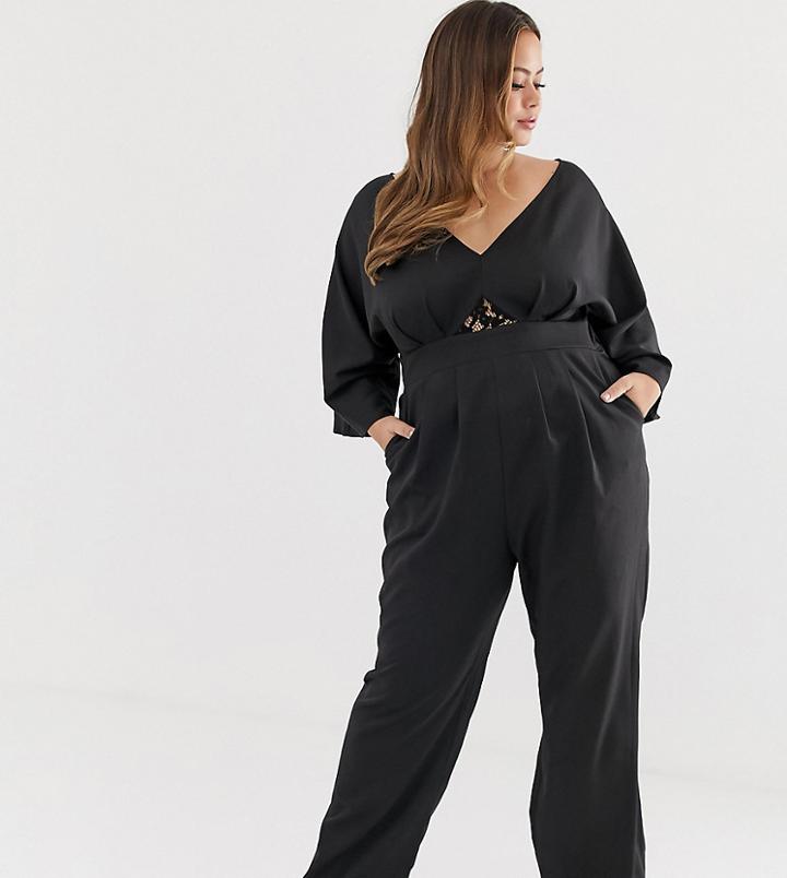 Outrageous Fortune Plus Kimono Top Jumpsuit In Black