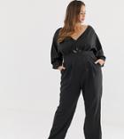 Outrageous Fortune Plus Kimono Top Jumpsuit In Black