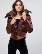 Missguided Shiny Short Padded Jacket - Brown