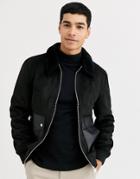 River Island Harrington Jacket In Black With Fleece Collar