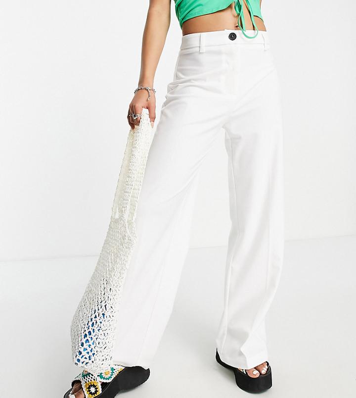 Bershka Petite Wide Leg Slouchy Dad Tailored Pants In Off-white