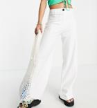 Bershka Petite Wide Leg Slouchy Dad Tailored Pants In Off-white