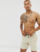 Asos Design Swim Shorts In Off White Seersucker In Mid Length