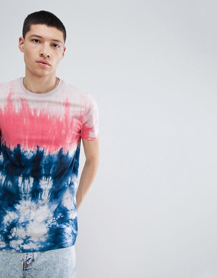 Asos Design Longline T-shirt With Three Panel Dip Dye Wash - Multi