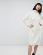 Asos Knitted Midi Dress In Cable Stitch - Cream