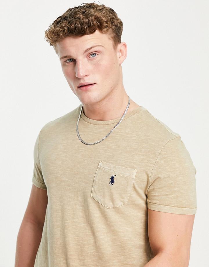 Polo Ralph Lauren Player Logo Pocket Slub T-shirt In Khaki Beige-neutral