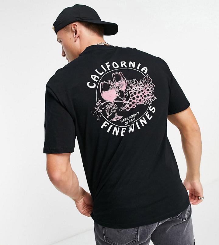 Only & Sons Oversized T-shirt With California Wine Back Print In Black Exclusive At Asos
