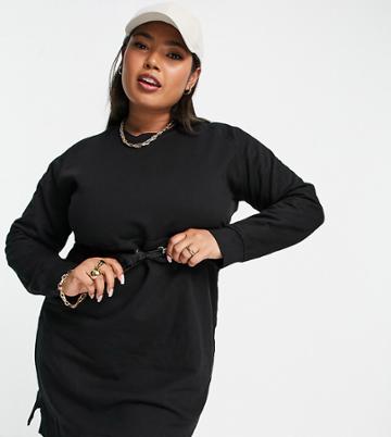 Threadbare Curve Tie Waist Mini Sweater Dress In Black
