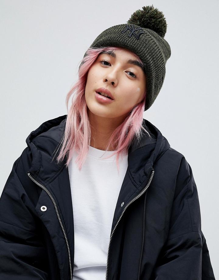 New Era Pom Beanie In Khaki Marl - Gray