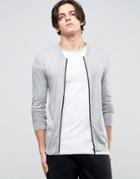 Asos Knitted Cotton Bomber In Muscle Fit - Gray