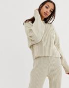Prettylittlething Ribbed Sweater Two-piece In Stone - Stone