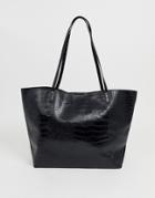Asos Design Croc Bonded Shopper Bag-black