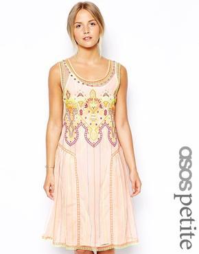 Asos Petite Exclusive Indie Summer Embroidered Smock Dress - Multi