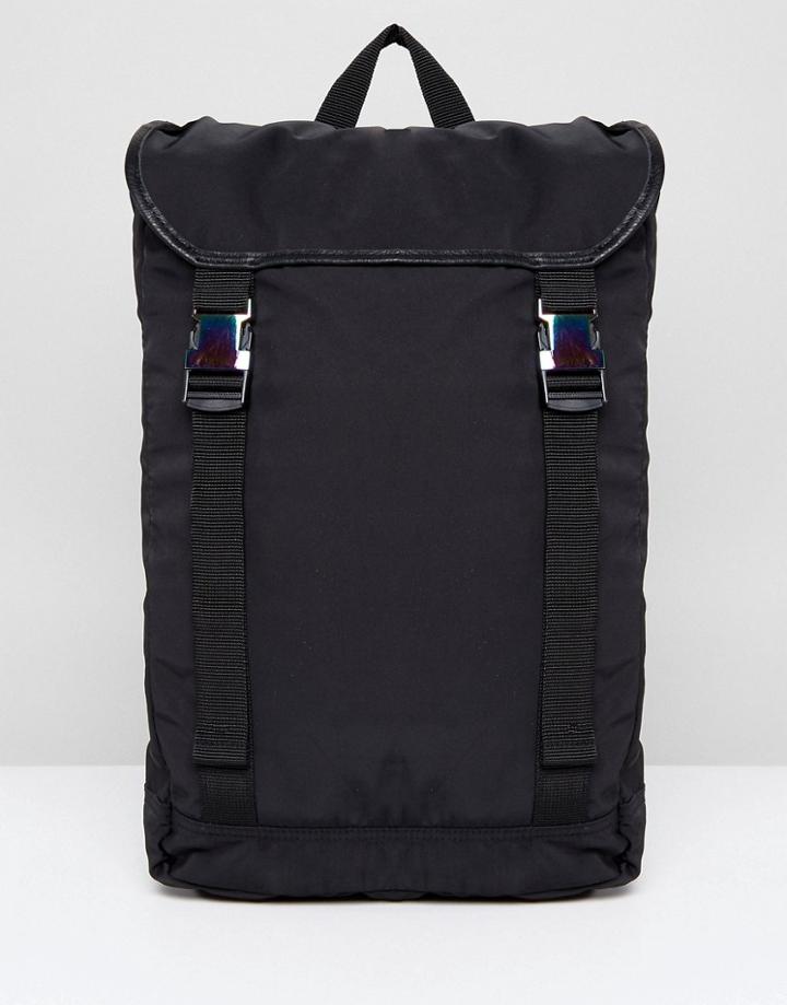 Asos Design Hiker Backpack In Black With Iridescent Buckles - Black