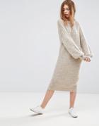 Asos Chunky Sweater Dress With Balloon Sleeve - Beige