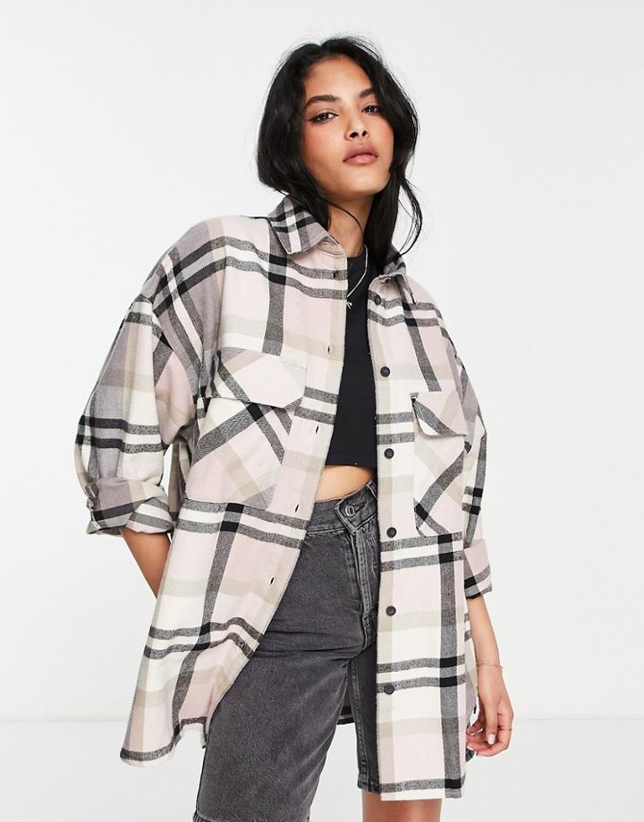 Dr Denim Utility Shirt In Pink Check