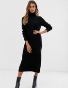 Asos Design Chunky Midi Dress With Side Split In Recycled Blend - Black