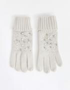 Oasis Knitted Gloves With Faux Pearl Detail In Cream - Black
