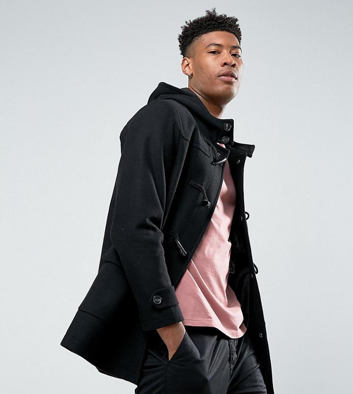 Asos Tall Wool Mix Duffle Coat In Black - Black